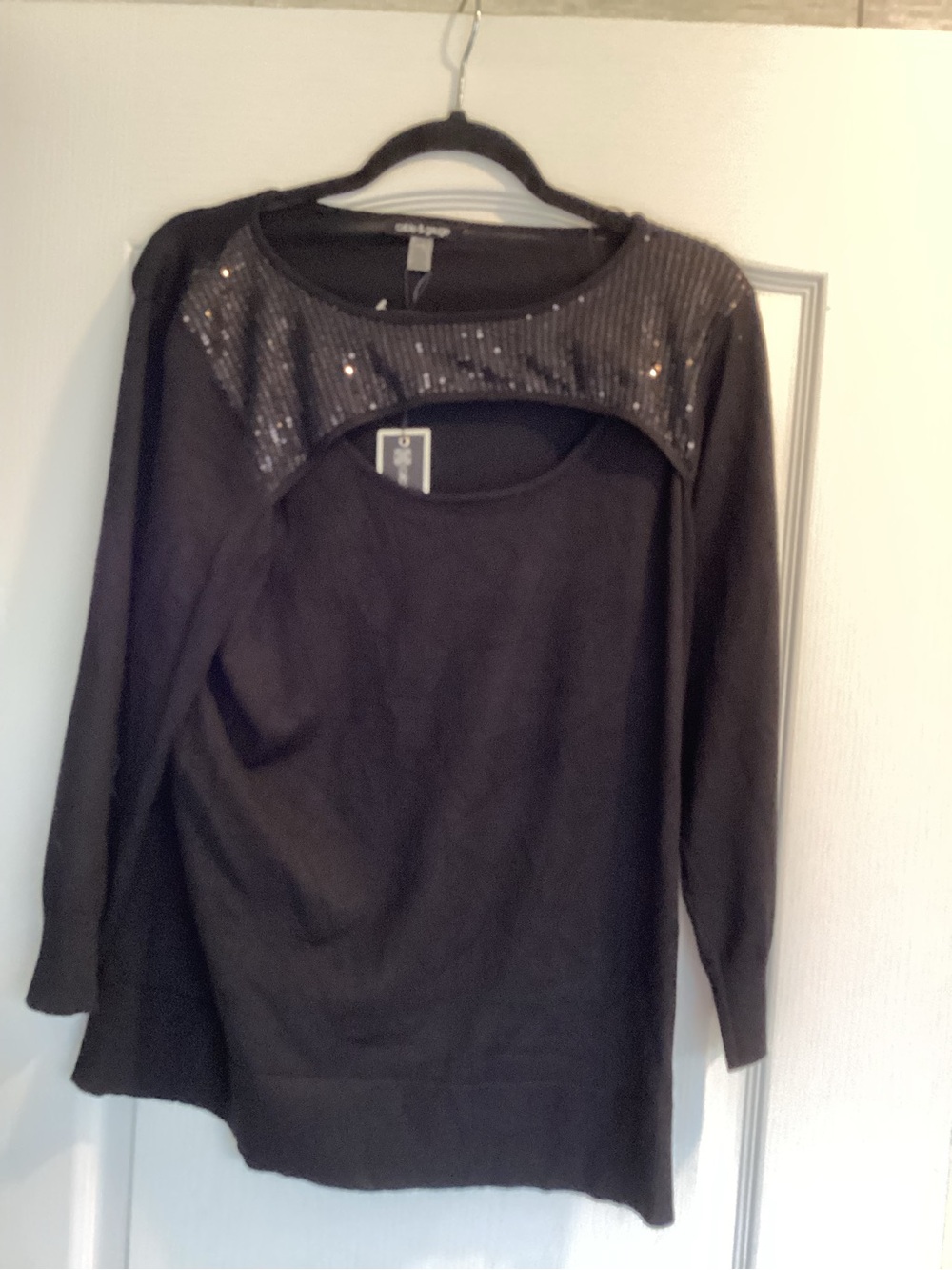 Cable & Gauge Black Long Sleeve Top with Sequin Yoke XL BNWT